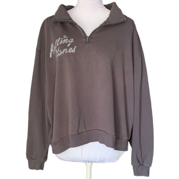 THE Rolling Stones Cropped 1/4 Zip Sweatshirt Sz XXL - Picture 2 of 8